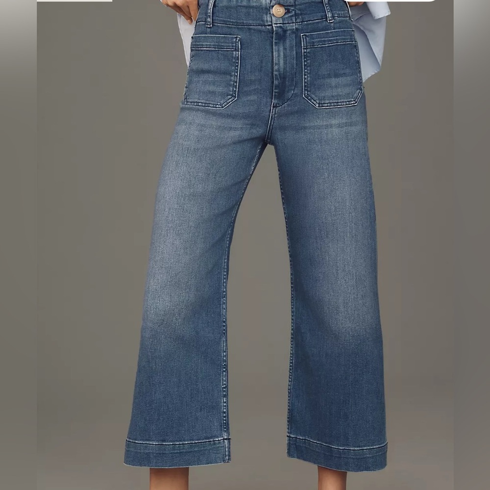 Anthropologie / Maeve Colette Cropped High-Rise Wide Leg Jeans in Medium Blue
